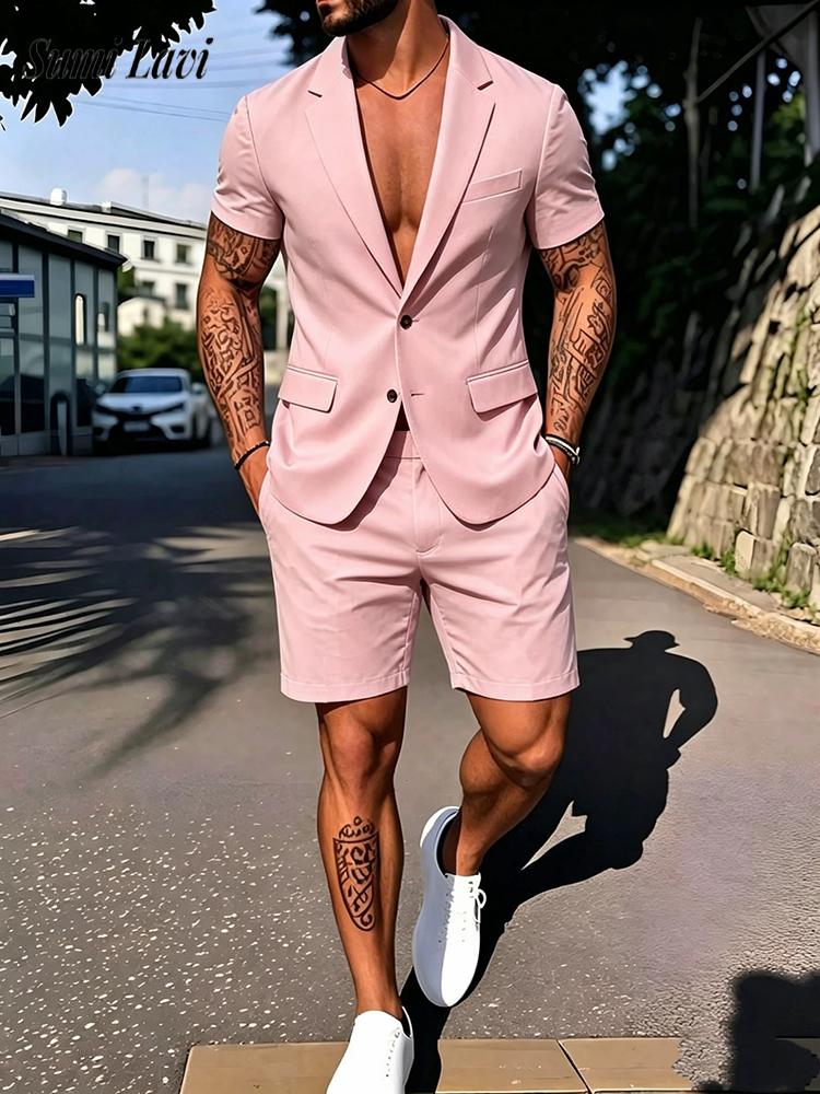 Vintage Fashion Outfits Men - Мужской повседневный костюм-двойка: однотонный приталенный блейзер,