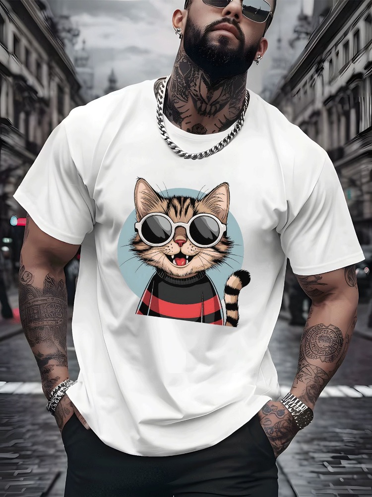 Vintage Fashion Outfits Men - Винтажная хлопковая футболка с кошкой в