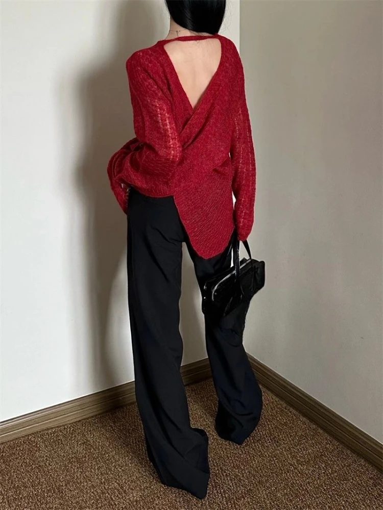 Vintage Y2K - Прозрачная вязаная женская футболка в стиле